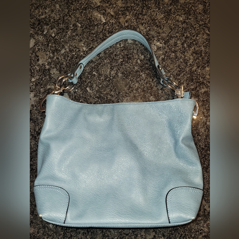 Light Blue Leather Tote Bag